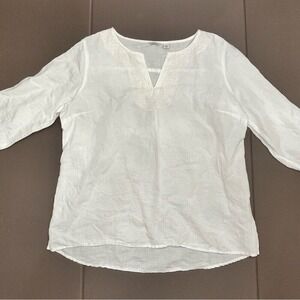 L.L. Bean‎ Tunic Linen Blend 3/4 Sleeve White S Womens Large Beach Boho Summer